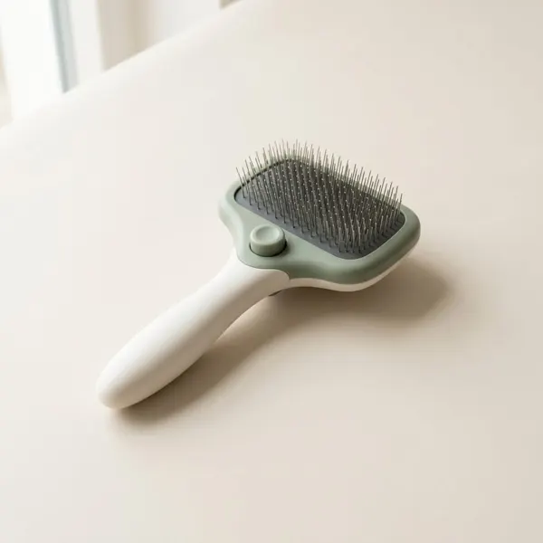 Warm white self-cleaning slicker brush with fine stainless pins